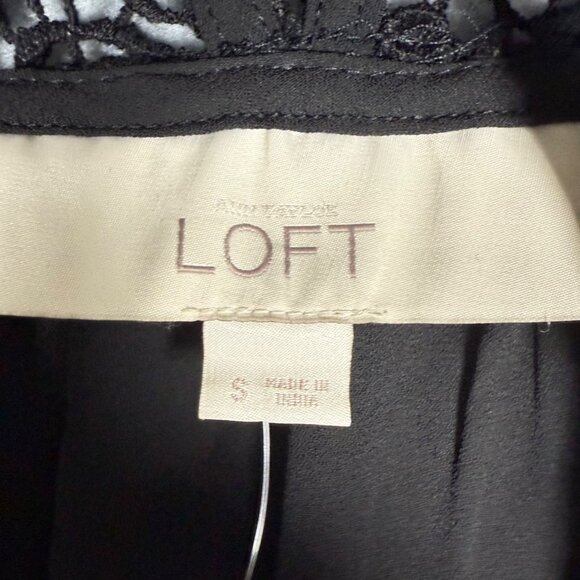 Ann Taylor Loft Black Blouse Small Crochet Yoke Long Sleeve Flowy Design New Wit - Picture 3 of 7